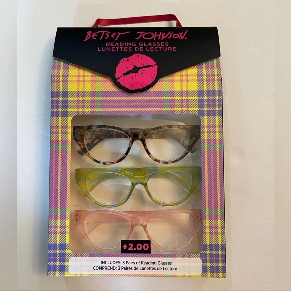 Betsey Johnson Designer 3 Pairs Of Fashion Reading Glasses +2.00 New